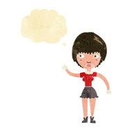 cartoon waving woman with thought bubble N27