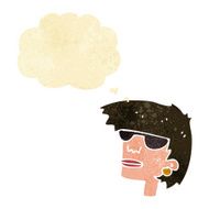 cartoon female face with glasses thought bubble N2