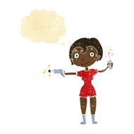 cartoon future space girl with thought bubble