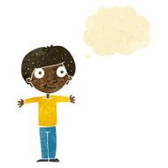 cartoon happy boy with open arms thought bubble N3