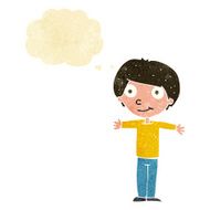 cartoon happy boy with open arms thought bubble N4