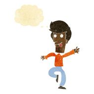 cartoon man dancing with thought bubble