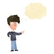 cartoon man pointing with thought bubble N26