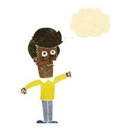 cartoon man punching with thought bubble