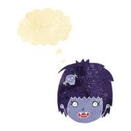 cartoon happy vampire girl face with thought bubble