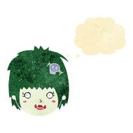 cartoon happy vampire girl face with thought bubble N2