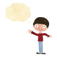 cartoon happy waving boy with thought bubble N2