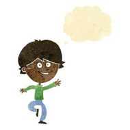 cartoon happy waving boy with thought bubble N3
