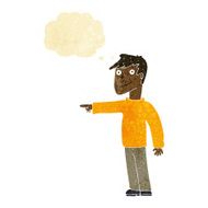 cartoon man pointing with thought bubble N29