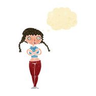 cartoon offended woman covering herself with thought bubble N2