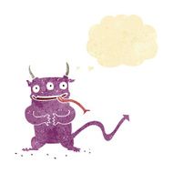 cartoon little demon with thought bubble N5
