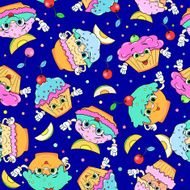 Seamless pattern with cartoon funny cakes