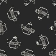 tea pot doodle drawing seamless pattern background N2