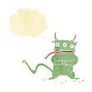 cartoon little demon with thought bubble N6