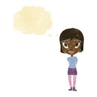 cartoon shy girl with thought bubble