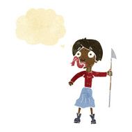 cartoon woman with spear sticking out tongue thought bubble