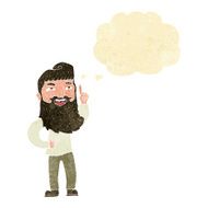 cartoon happy bearded man with idea thought bubble