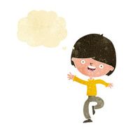 cartoon happy boy dancing with thought bubble N2