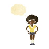 cartoon surprised woman with hands on hips thought bubble