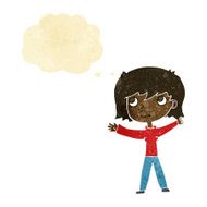 cartoon happy girl with thought bubble N17