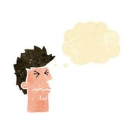cartoon stressed out face with thought bubble N2