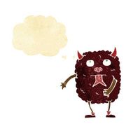 funny cartoon monster with thought bubble
