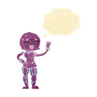 cartoon female astronaut with thought bubble N5