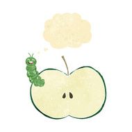 cartoon bug eating apple with thought bubble N2
