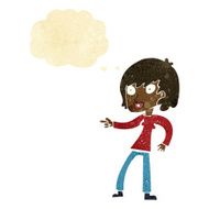 cartoon woman pointing with thought bubble N30