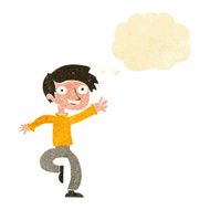 cartoon excited boy dancing with thought bubble N2