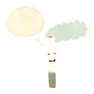 cartoon happy cigarette with thought bubble