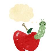 cartoon bug eating apple with thought bubble N3