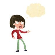 cartoon woman pointing with thought bubble N31