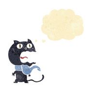 cartoon frightened cat with thought bubble