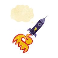 cartoon space rocket with thought bubble N2