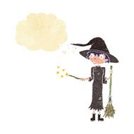 cartoon witch casting spell with thought bubble N4