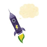 cartoon space rocket with thought bubble N4