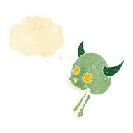 cartoon spooky skull with thought bubble N25