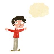 cartoon enthusiastic man with thought bubble