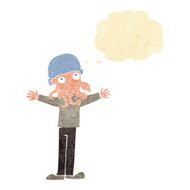 cartoon alien squid face man with thought bubble N2