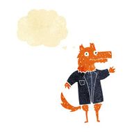 cartoon fox businessman with thought bubble