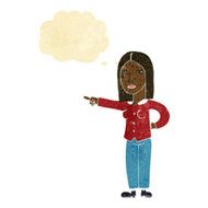 cartoon woman pointing with thought bubble N32