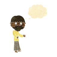 cartoon happy bearded man with thought bubble