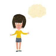 cartoon woman shrugging shoulders with thought bubble N72