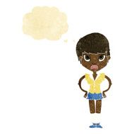 cartoon annoyed girl with thought bubble N4