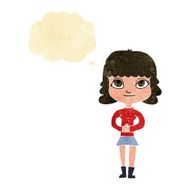 cartoon happy woman with thought bubble N39