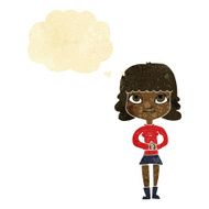 cartoon happy woman with thought bubble N40