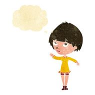 cartoon woman waving with thought bubble N61