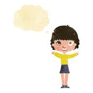 cartoon woman waving with thought bubble N63