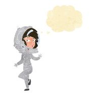 cartoon woman wearing space helmet with thought bubble N3
